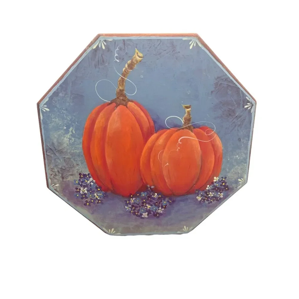 Pumpkin Painted Wooden Box Tole Paint Fall Harvest Thanksgiving Vintage Art